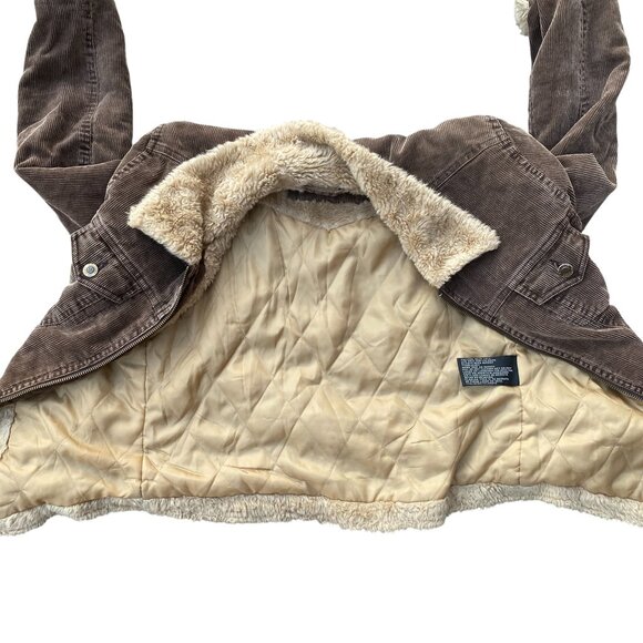 Arizona Jeans Co Corduroy Sherpa Trucker Jacket Wm Sz S Brown 90s Grunge Western - Picture 7 of 14